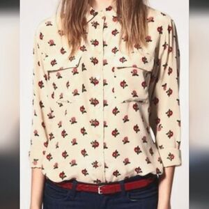 Equipment "Leema" 100% Silk Blouse W Pockets & Floral Print Medium